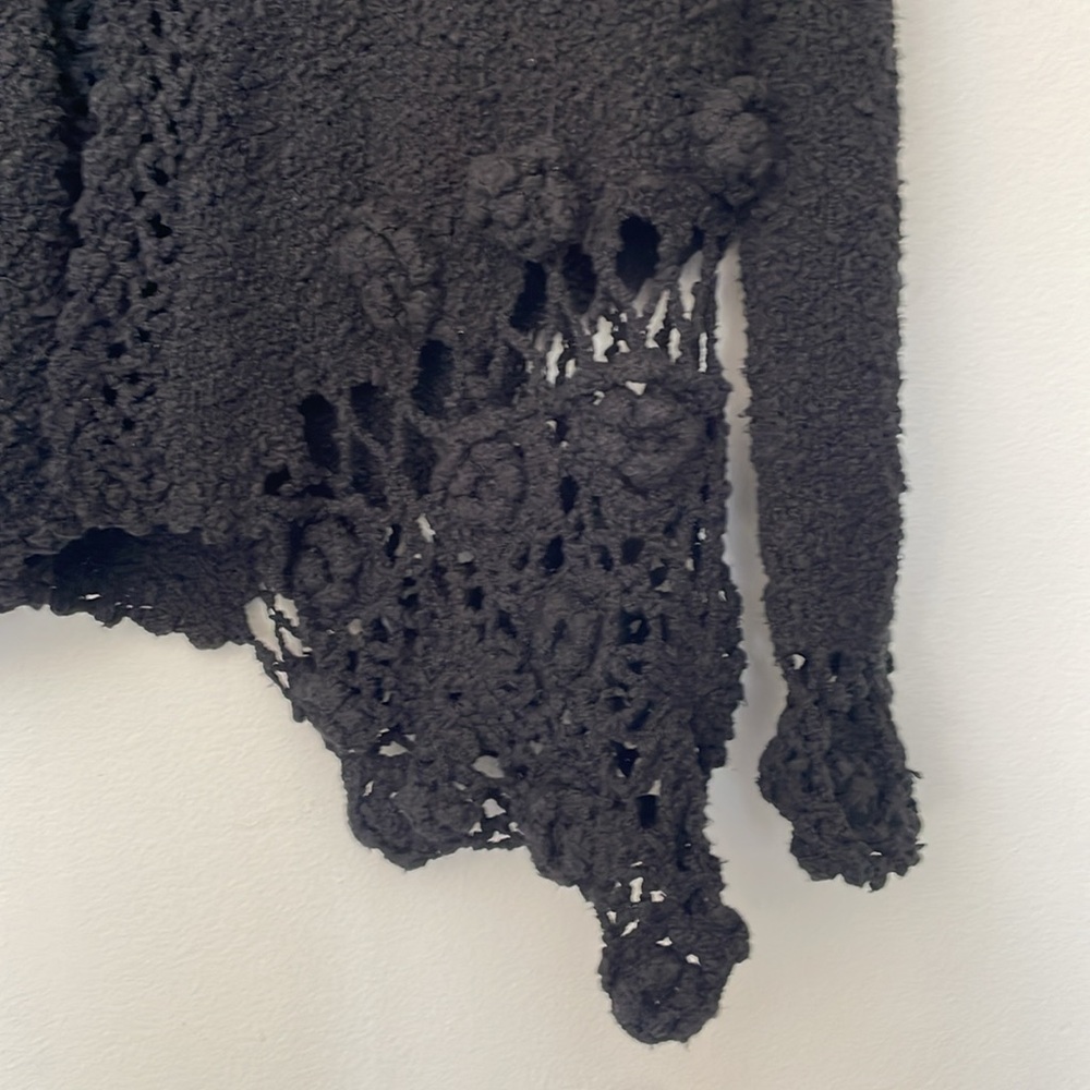 Carraig Donn | Irish Linen Cotton Hand Knit Boucle Crochet Lace Cardigan Large - Picture 4 of 15